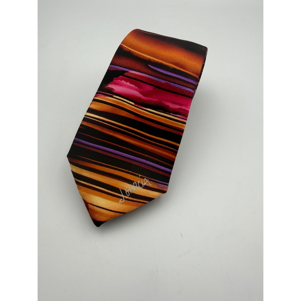 J Garcia Mayan Temples Collectors Edition Silk Tie Abstract Orange Purple 4in